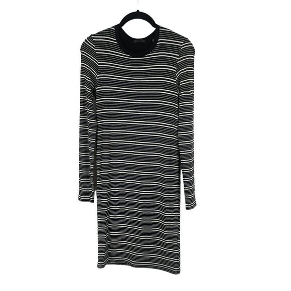 ATM Anthony Thomas Melillo Long-Sleeve Engineered Black White Stripe Rib Dress M - Picture 3 of 8